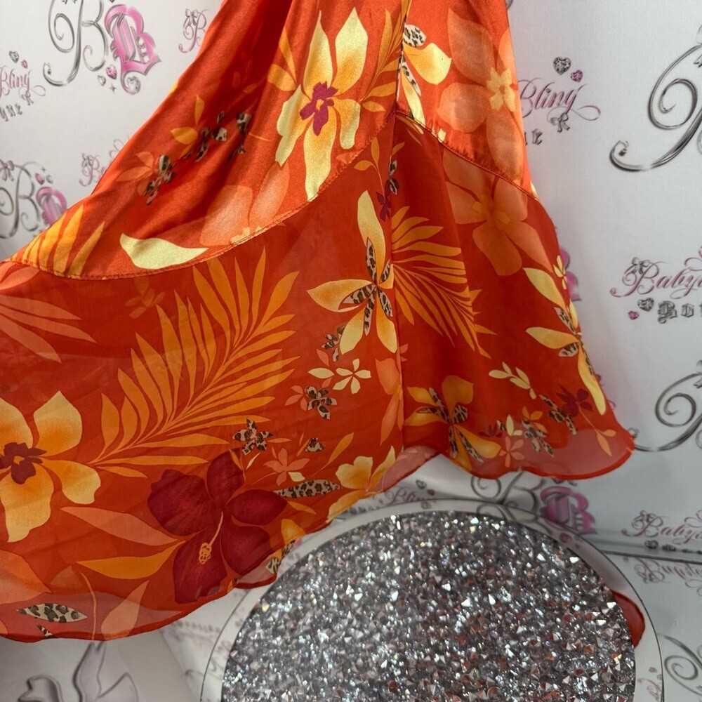 Secret Treasures dress shiny tropical cheetah print trim Coral Floral Dress - Picture 4 of 12